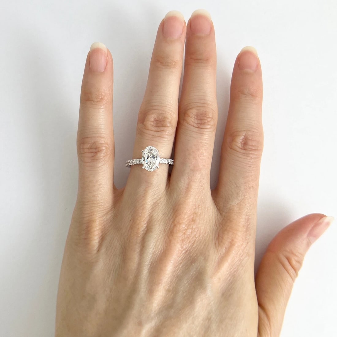 Oval Diamond Band Engagement Ring Setting Mounting 14K White Gold .35 CTW - 6