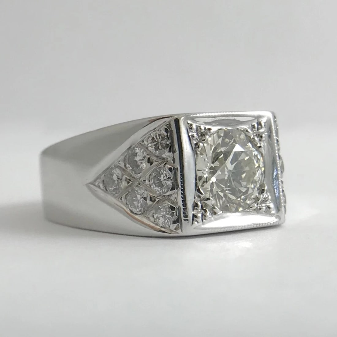 Men's Diamond Flat Top Wedding Band Ring 14K White Gold, 1.36 CTW, 12.66 Grams - 7