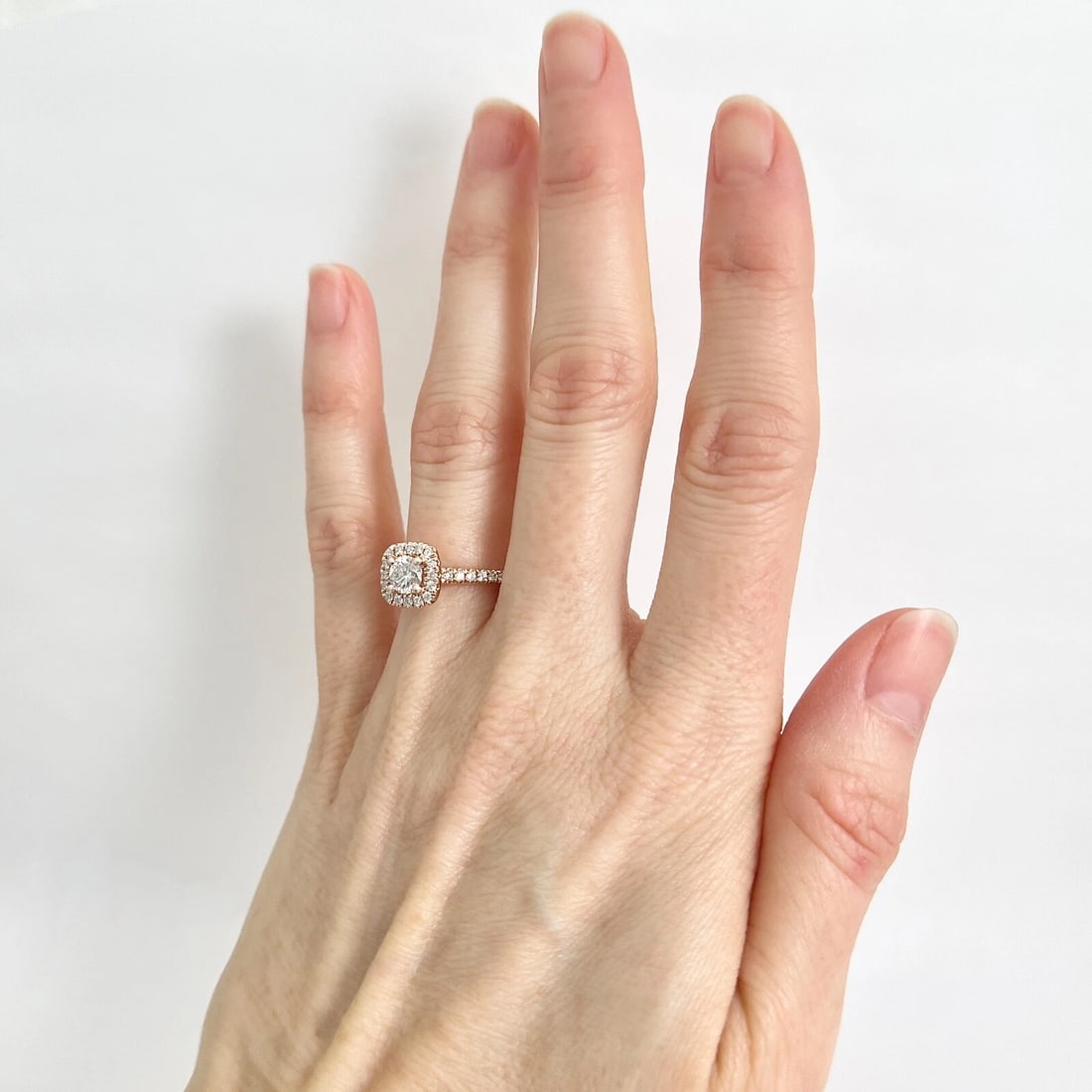 Round Diamond Cushion Halo Engagement Ring 14K Rose Gold, .72 CTW - 3