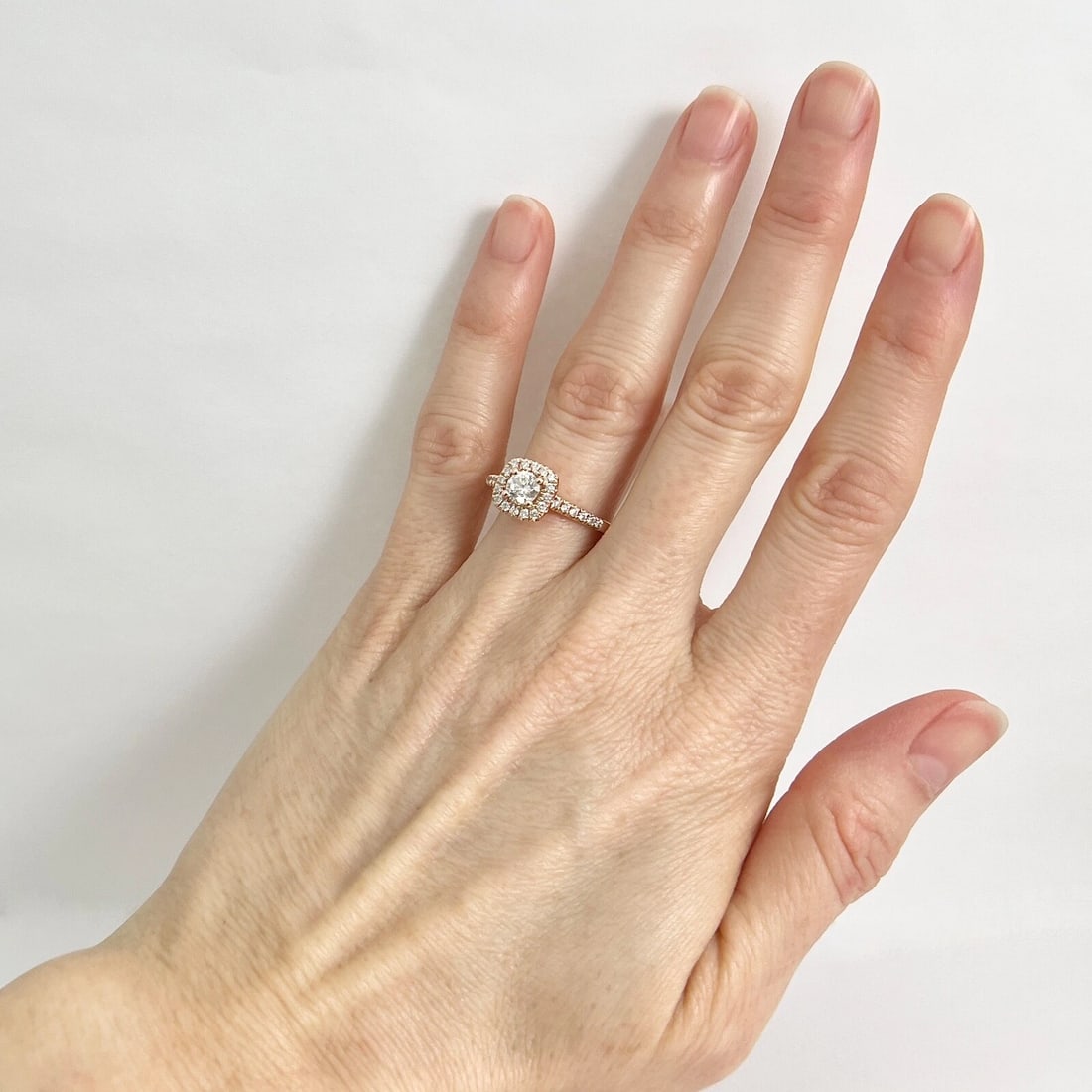 Round Diamond Cushion Halo Engagement Ring 14K Rose Gold, .72 CTW - 4