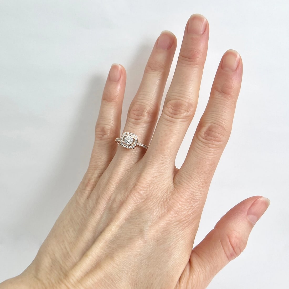 Round Diamond Cushion Halo Engagement Ring 14K Rose Gold, .72 CTW - 5