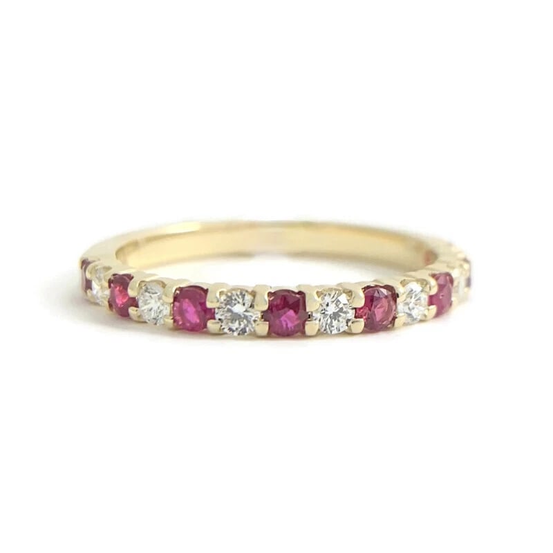 Ruby Diamond Ring Gemstone Wedding Band 14K Yellow Gold, .50 CTW: Ruby Diamond Ring Gemstone Wedding Band 14K Yellow Gold, .50 CTW This is a beautiful wedding band, anniversary ring or statement ring! Don't hesitate to ask any questions! Gemstones: 8 round rubies,