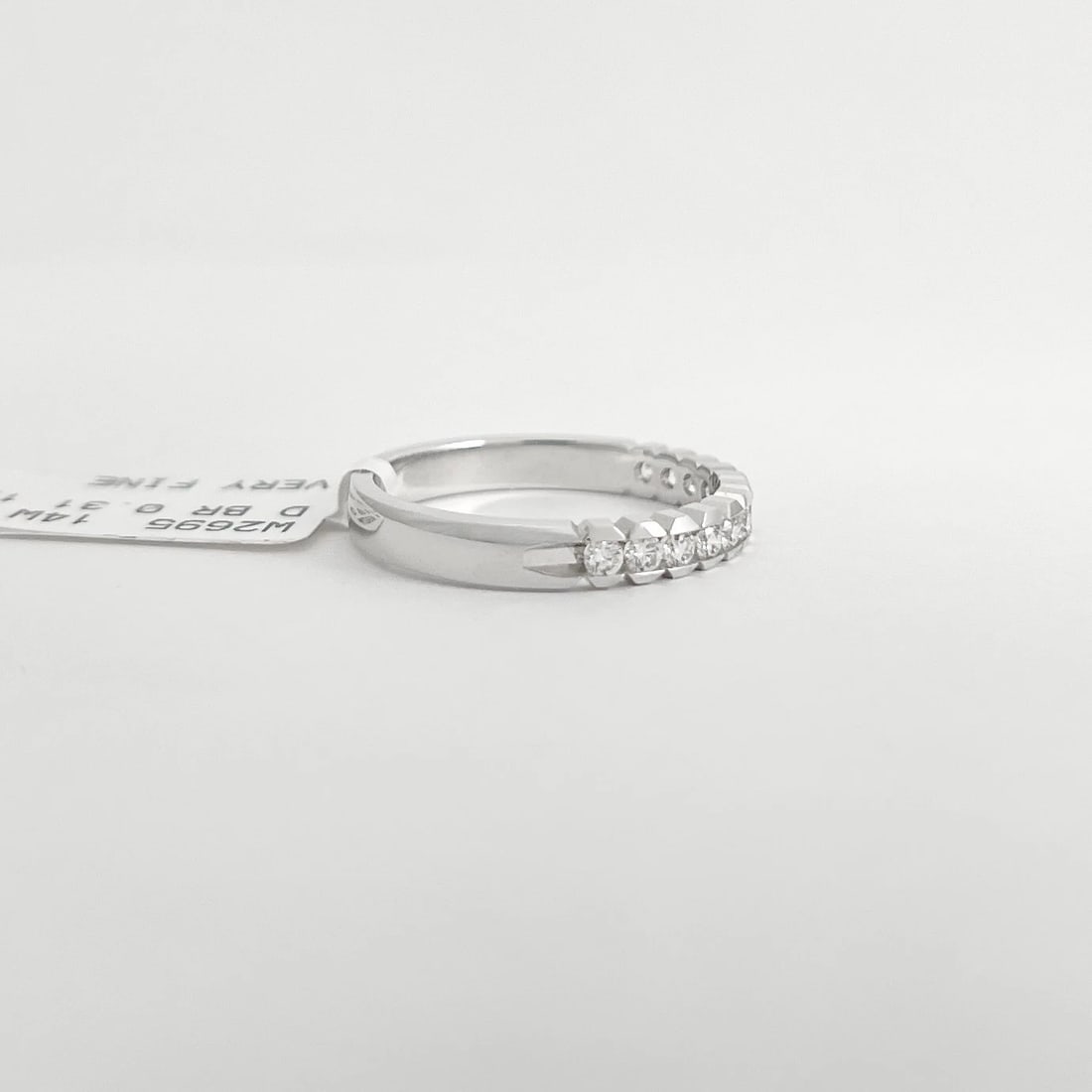 Diamond Channel-Set Geometric Scalloped Wedding Band Ring 14K White Gold - 5