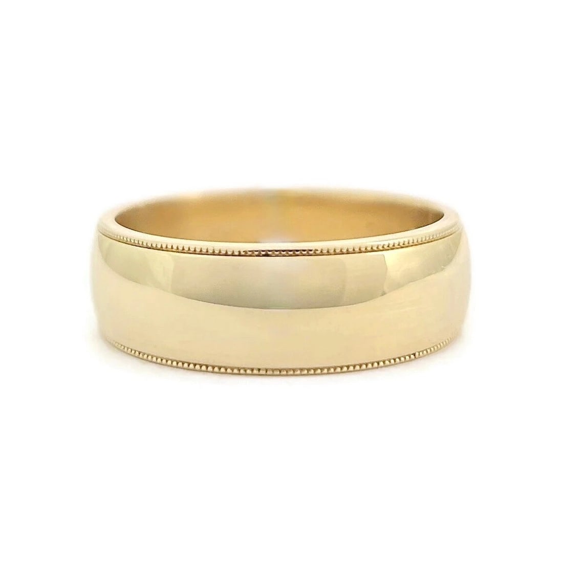 Men's Wide Milgrain Edge Wedding Band Ring 14K Yellow Gold, Size 11, 7.2 mm: Men's Wide Milgrain Edge Wedding Band Ring 14K Yellow Gold, Size 11, 7.2 mm This is a classic wedding band ring. Please let us know if you have any questions. Metal: 14K yellow gold Weight: 10.09