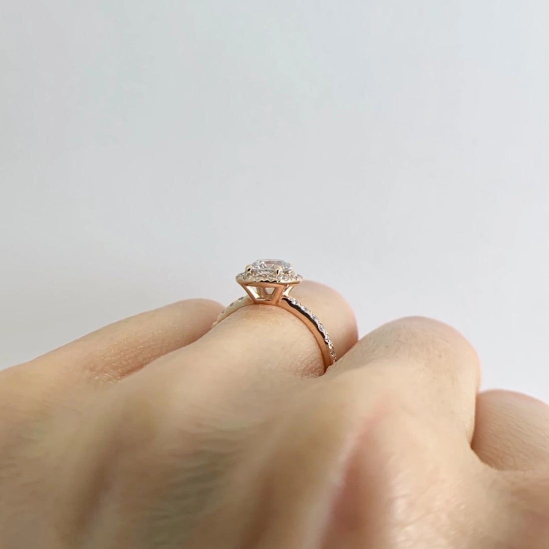 EGL Round Halo Diamond Engagement Ring 14K Pink Rose Gold 1.22 CTW, 2.23 Grams - 5