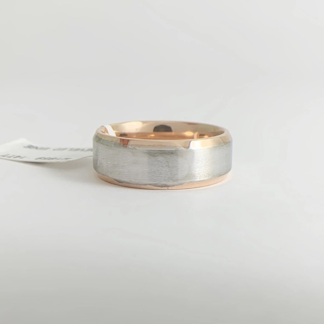 Men's Two-Tone Wedding Band Ring 14K Pink Rose White Gold, Size 8.5, 9.13 Gr - 7