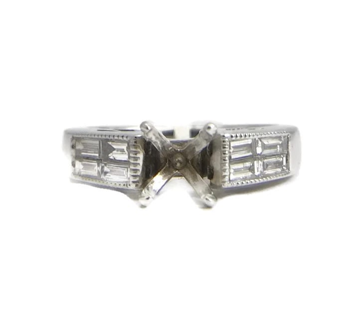 Baguette Channel-Set Diamond Engagement Ring Mounting 14K White Gold, .60 CTW: Baguette Channel-Set Diamond Engagement Ring Mounting 14K White Gold, .60 CTW This stunning diamond engagement ring mounting will be something she will love forever. Ready to house a diamond or