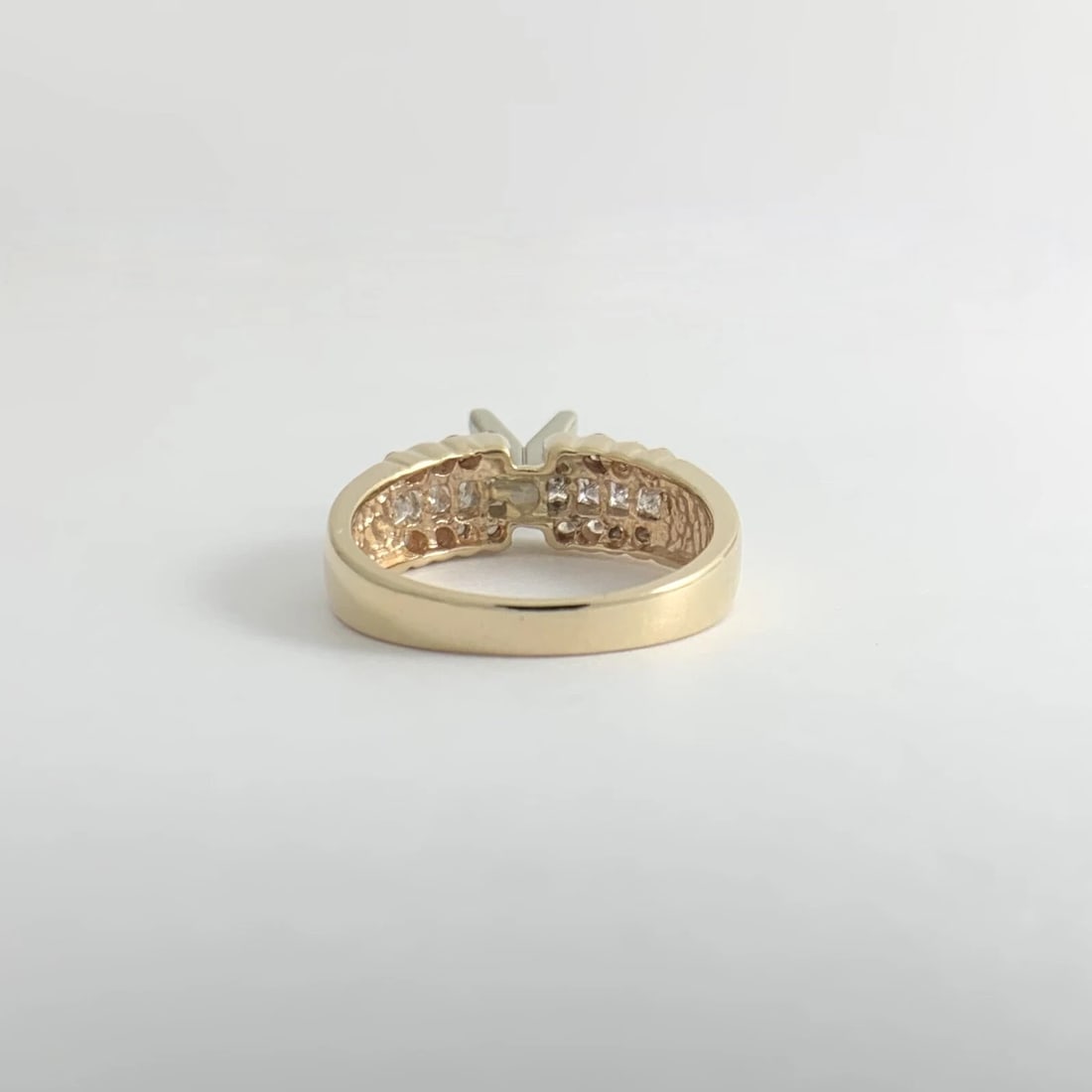 3-Row Princess Round Diamond Engagement Ring Mounting 14K Yellow Gold - 10
