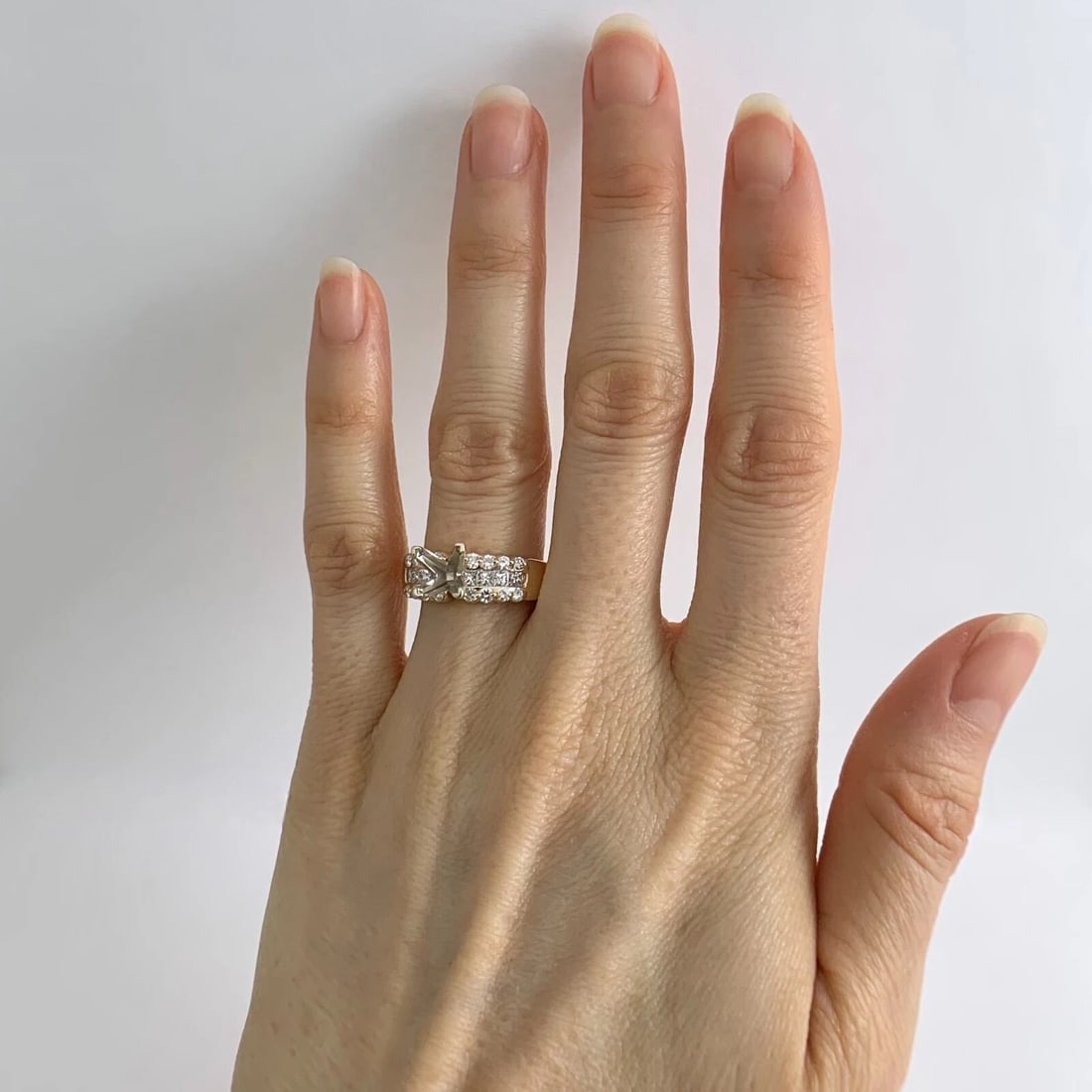 3-Row Princess Round Diamond Engagement Ring Mounting 14K Yellow Gold - 3