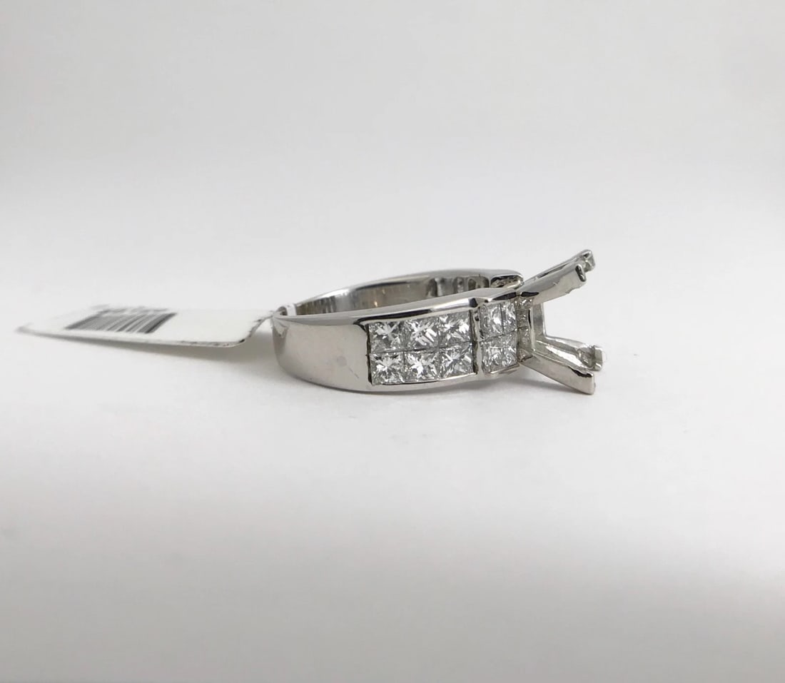 Princess Diamond Step Engagement Ring Setting Mounting 18K White Gold 1.25 CTW - 7