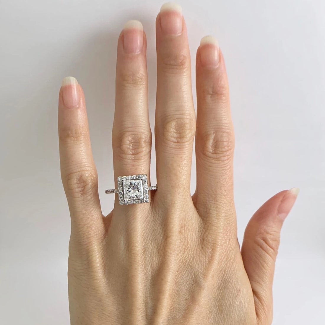 GIA Square Halo Princess Diamond Engagement Ring 18K White Gold 2.46 CTW - 2