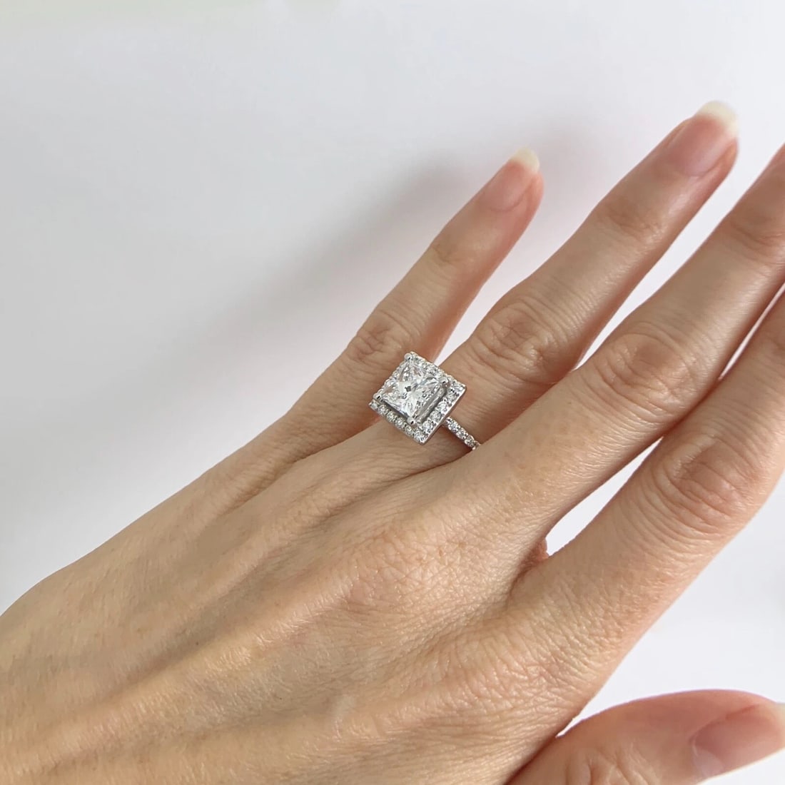 GIA Square Halo Princess Diamond Engagement Ring 18K White Gold 2.46 CTW - 4