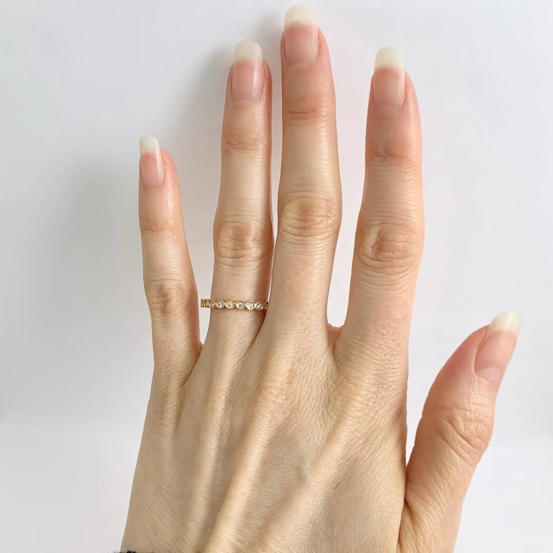 Round Milgrain Bezel Diamond Eternity Ring Wedding Band 18K Rose Gold, Size 7 - 2