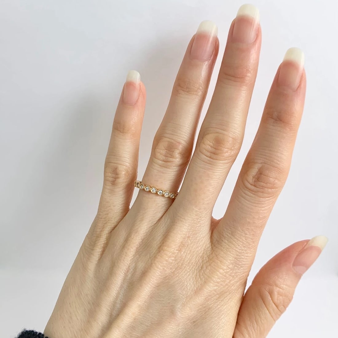 Round Milgrain Bezel Diamond Eternity Ring Wedding Band 18K Rose Gold, Size 7 - 3