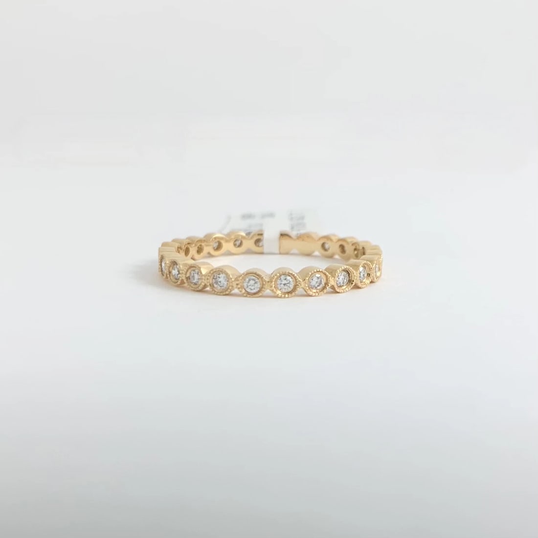 Round Milgrain Bezel Diamond Eternity Ring Wedding Band 18K Rose Gold, Size 7 - 6