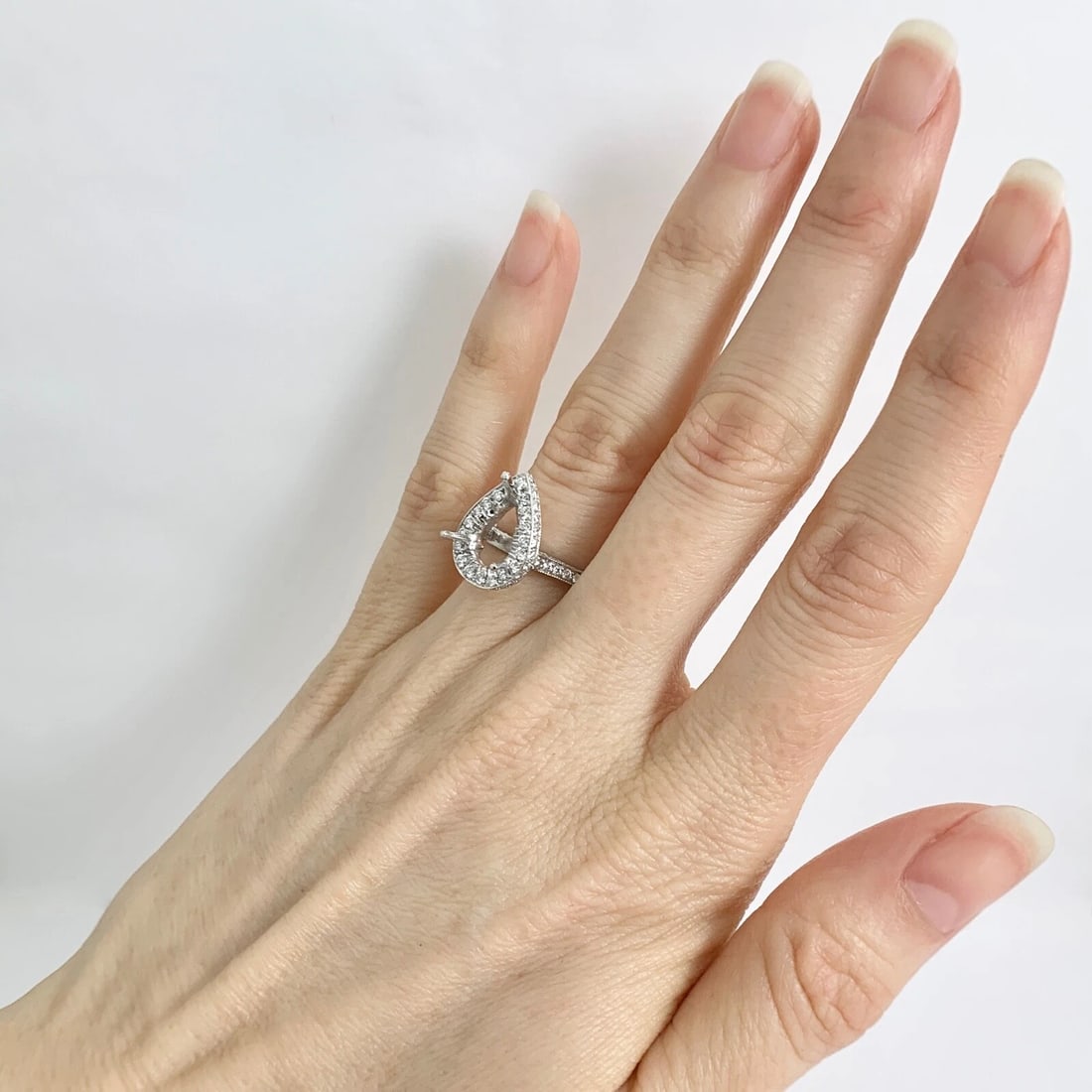 Pear Halo Diamond Engagement Ring Setting Mounting 18K White Gold 1.21 CTW - 3