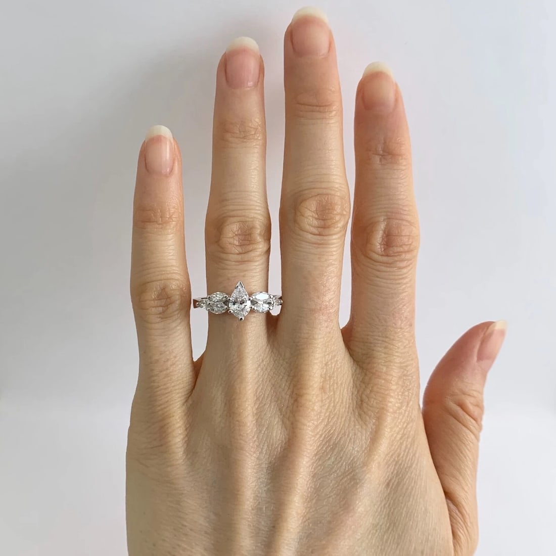 Pear Marquise Diamond Engagement Ring 14K White Gold 1.72 CTW, 3.43 Grams - 2