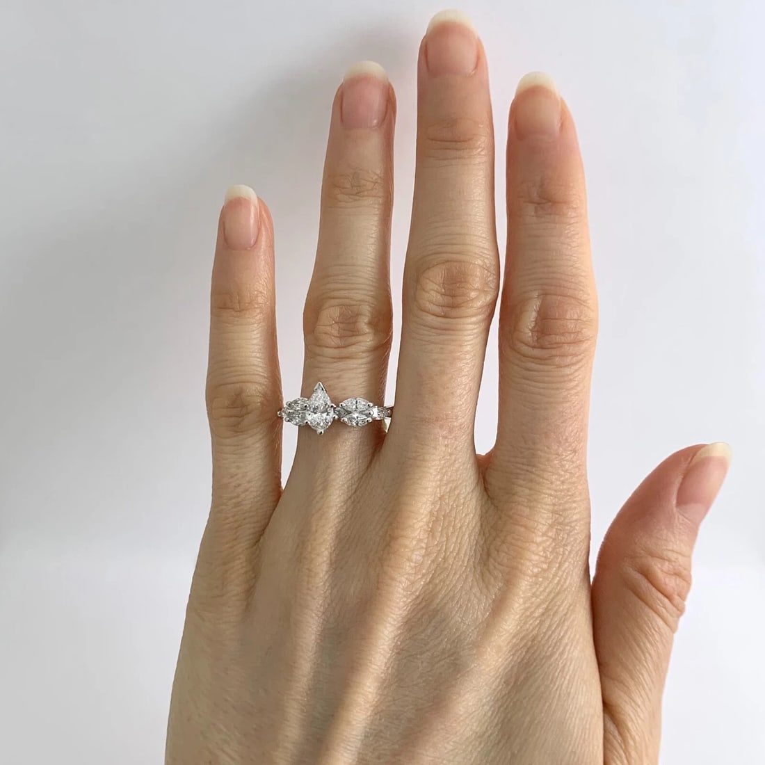 Pear Marquise Diamond Engagement Ring 14K White Gold 1.72 CTW, 3.43 Grams - 3