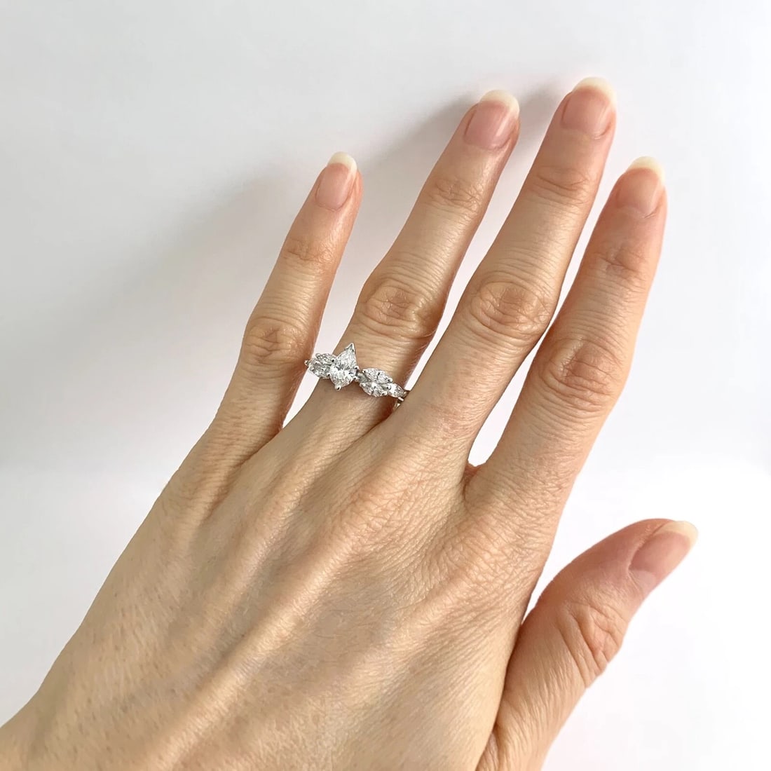 Pear Marquise Diamond Engagement Ring 14K White Gold 1.72 CTW, 3.43 Grams - 4