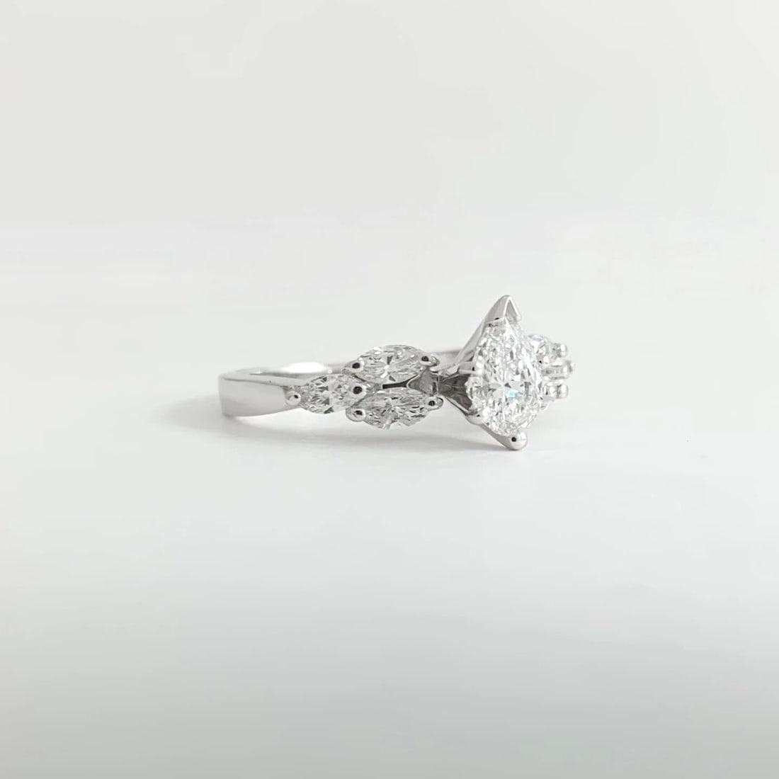 Pear Marquise Diamond Engagement Ring 14K White Gold 1.72 CTW, 3.43 Grams - 7