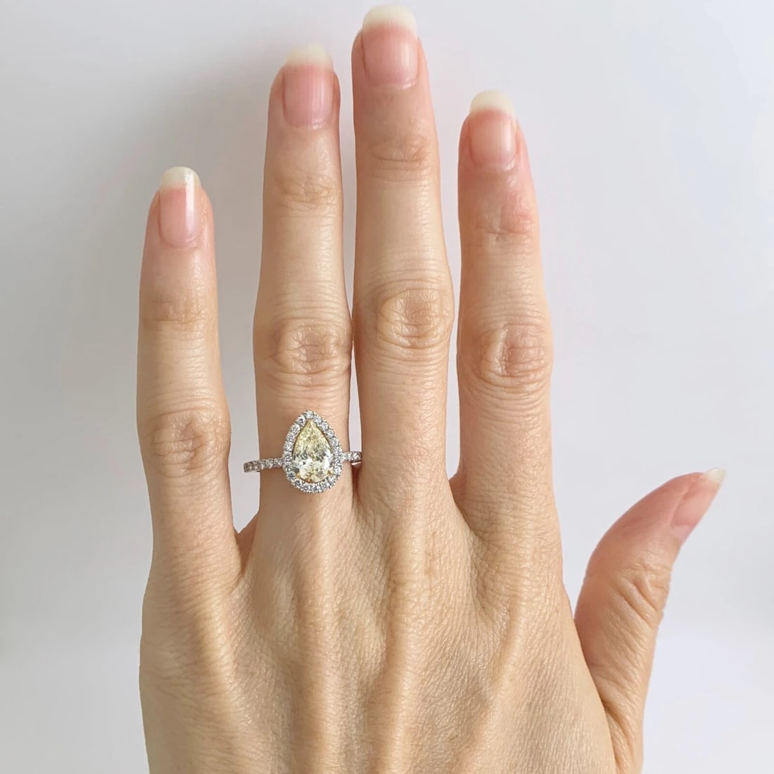 GIA Fancy Yellow Pear Diamond Halo Engagement Ring 18K White Gold, 1.72 CTW - 2