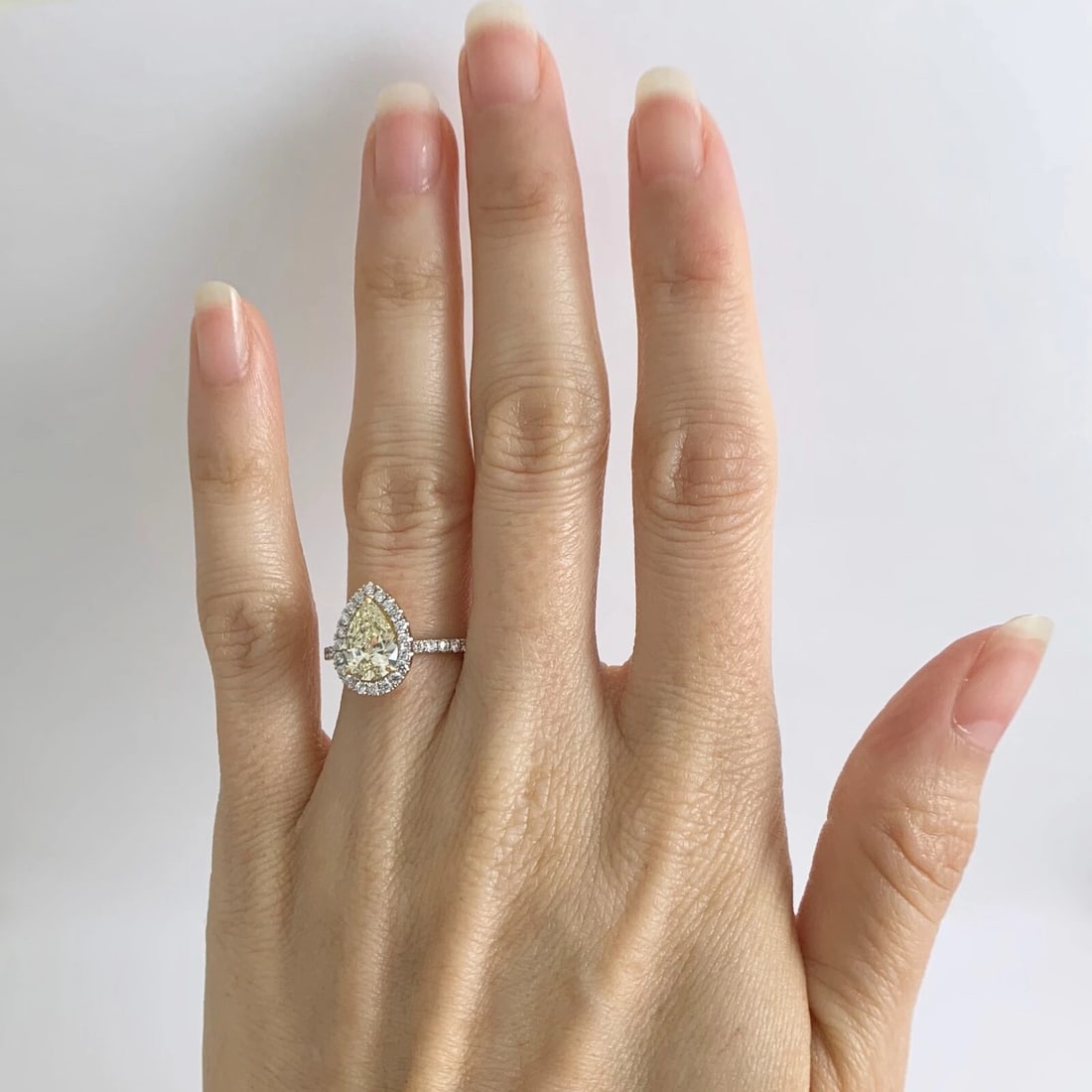 GIA Fancy Yellow Pear Diamond Halo Engagement Ring 18K White Gold, 1.72 CTW - 3