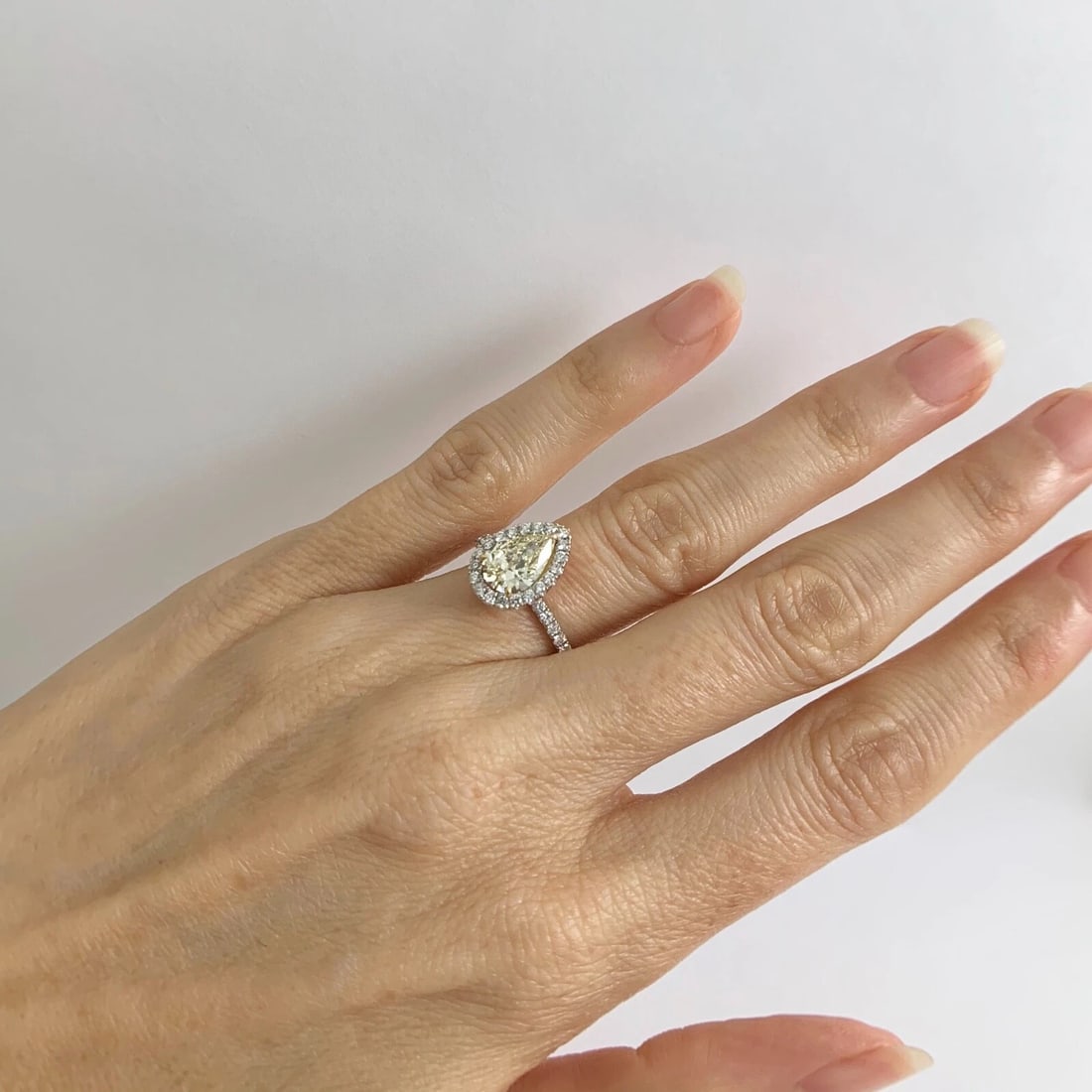 GIA Fancy Yellow Pear Diamond Halo Engagement Ring 18K White Gold, 1.72 CTW - 4