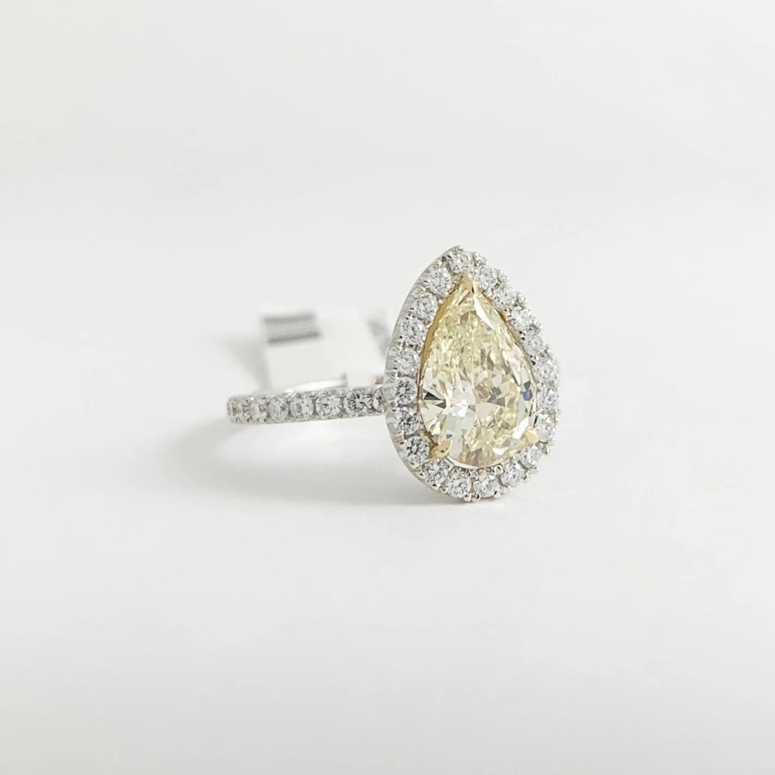 GIA Fancy Yellow Pear Diamond Halo Engagement Ring 18K White Gold, 1.72 CTW - 7