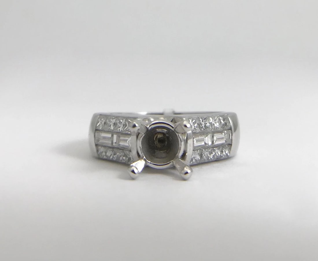 Wide Baguette Princess Diamond Platinum Engagement Ring Setting Mounting .85 CTW - 4