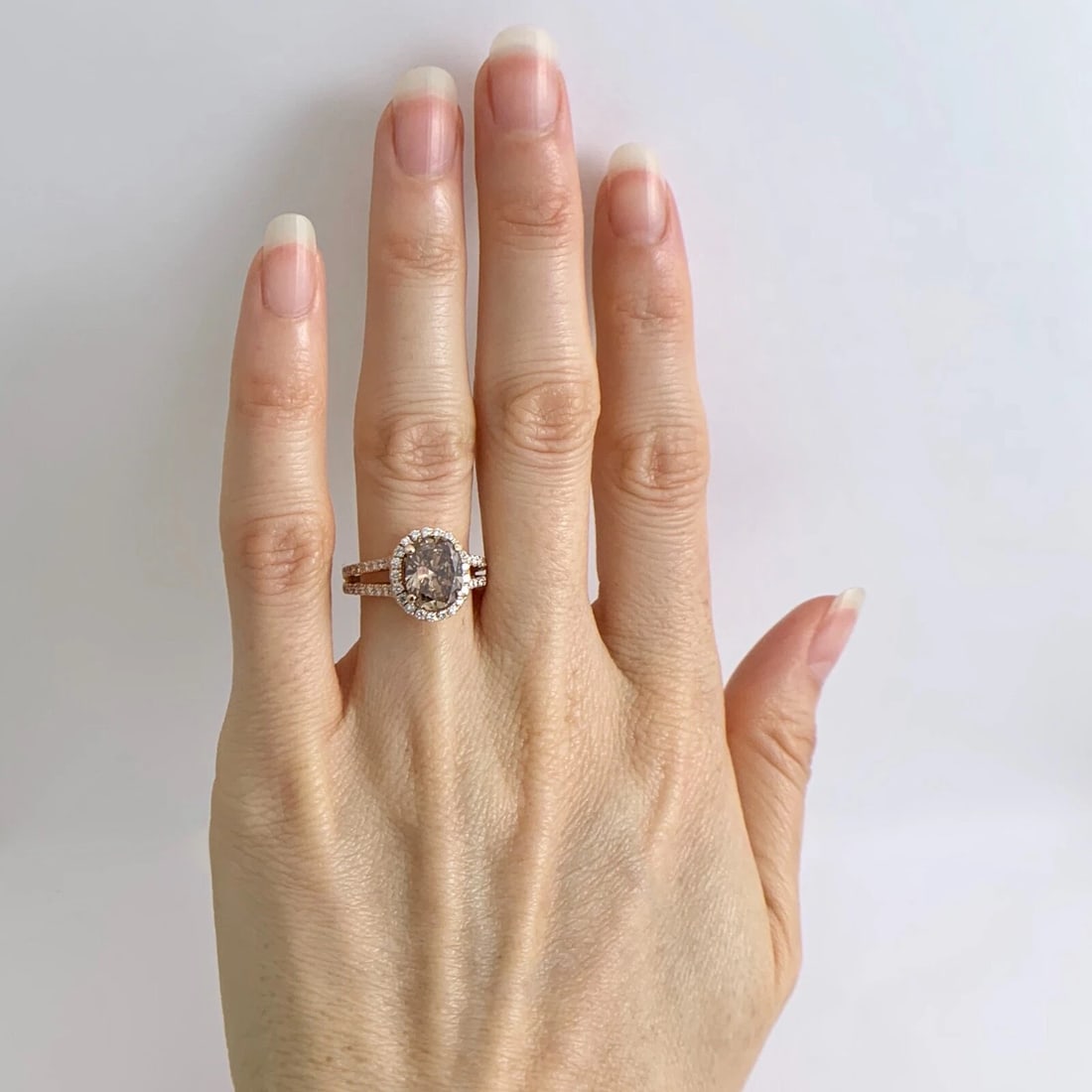 GIA Oval Brown Diamond Split Shank Halo Engagement Ring 14K Rose Gold 2.76 CTW - 3