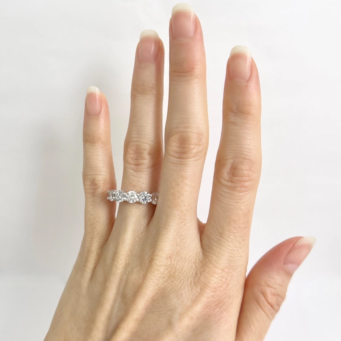 5-Stone Round Diamond Wedding Band Anniversary Ring 14K White Gold, 2.05 CTW - 4