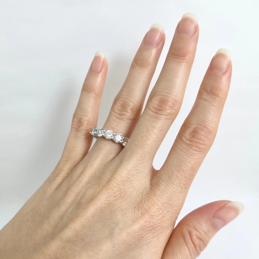 5-Stone Round Diamond Wedding Band Anniversary Ring 14K White Gold, 2.05 CTW - 7