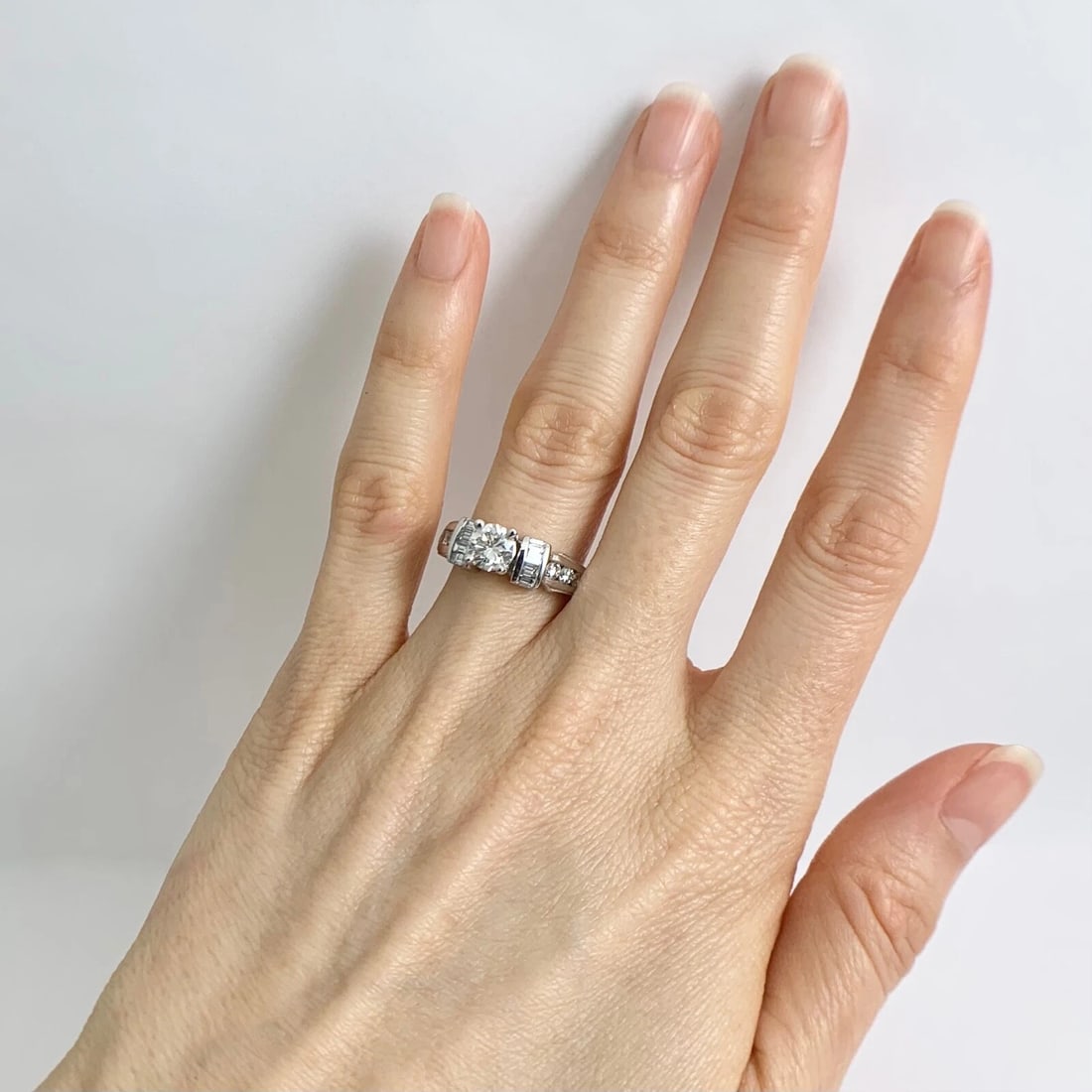 EGL Round Diamond Gemlock-Set Baguette Engagement Ring 14K White Gold 1.39 CTW - 4