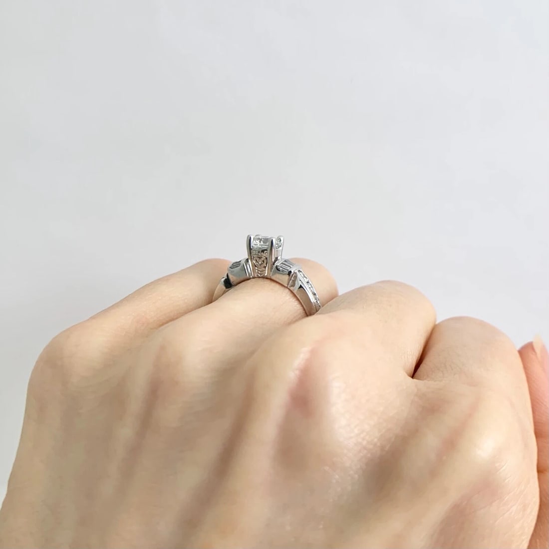 EGL Round Diamond Gemlock-Set Baguette Engagement Ring 14K White Gold 1.39 CTW - 5