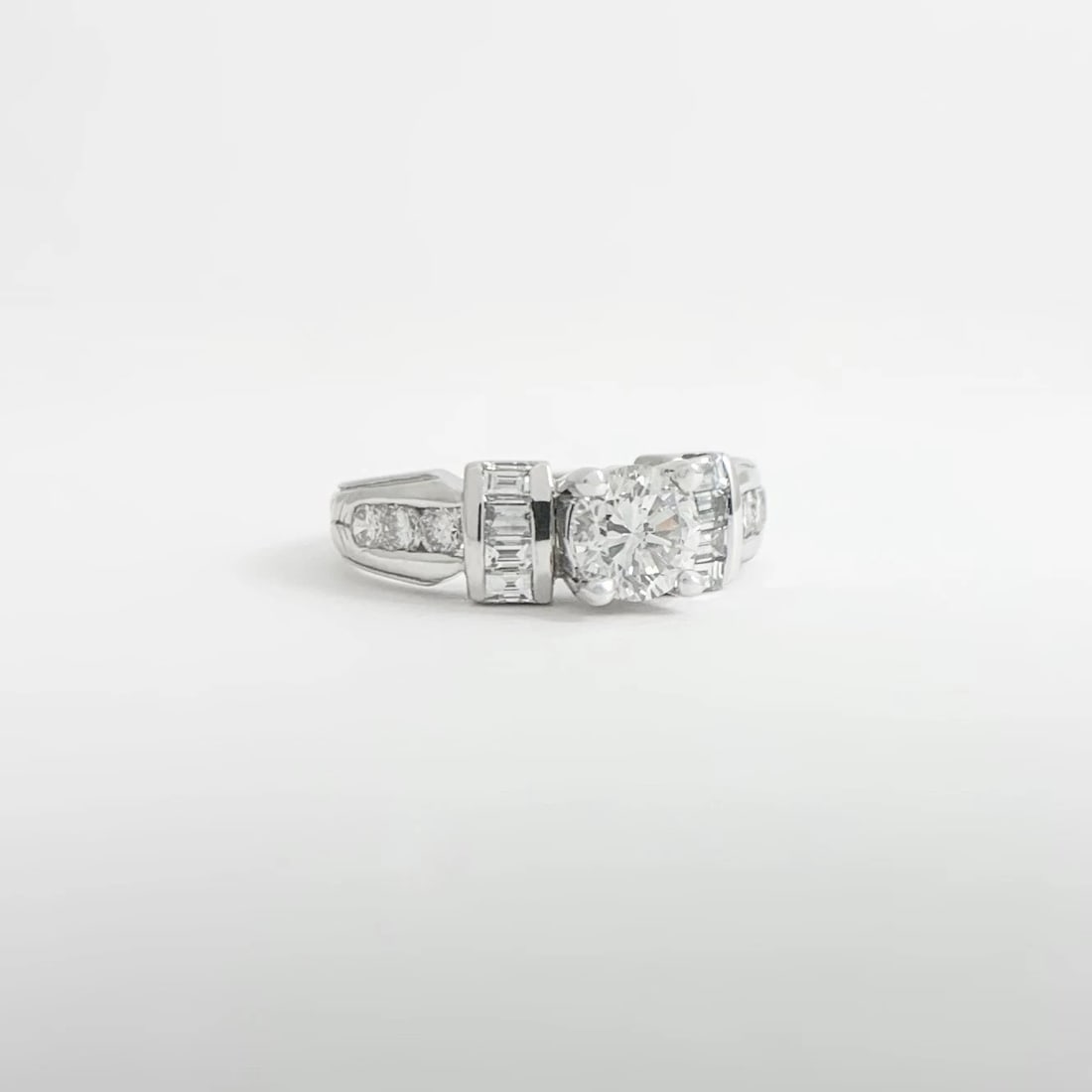 EGL Round Diamond Gemlock-Set Baguette Engagement Ring 14K White Gold 1.39 CTW - 6