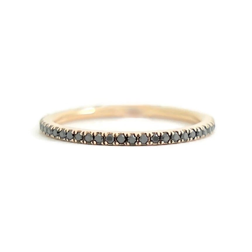 Thin Black Diamond Eternity Ring Band 14K Rose Gold, .45 CTW, Size 5.25, 1.3 mm: Thin Black Diamond Eternity Ring Band 14K Rose Gold, .45 CTW, Size 5.25, 1.3 mm This is a unique eternity ring that could be worn as a wedding band or statement ring. Don't hesitate to ask any questio