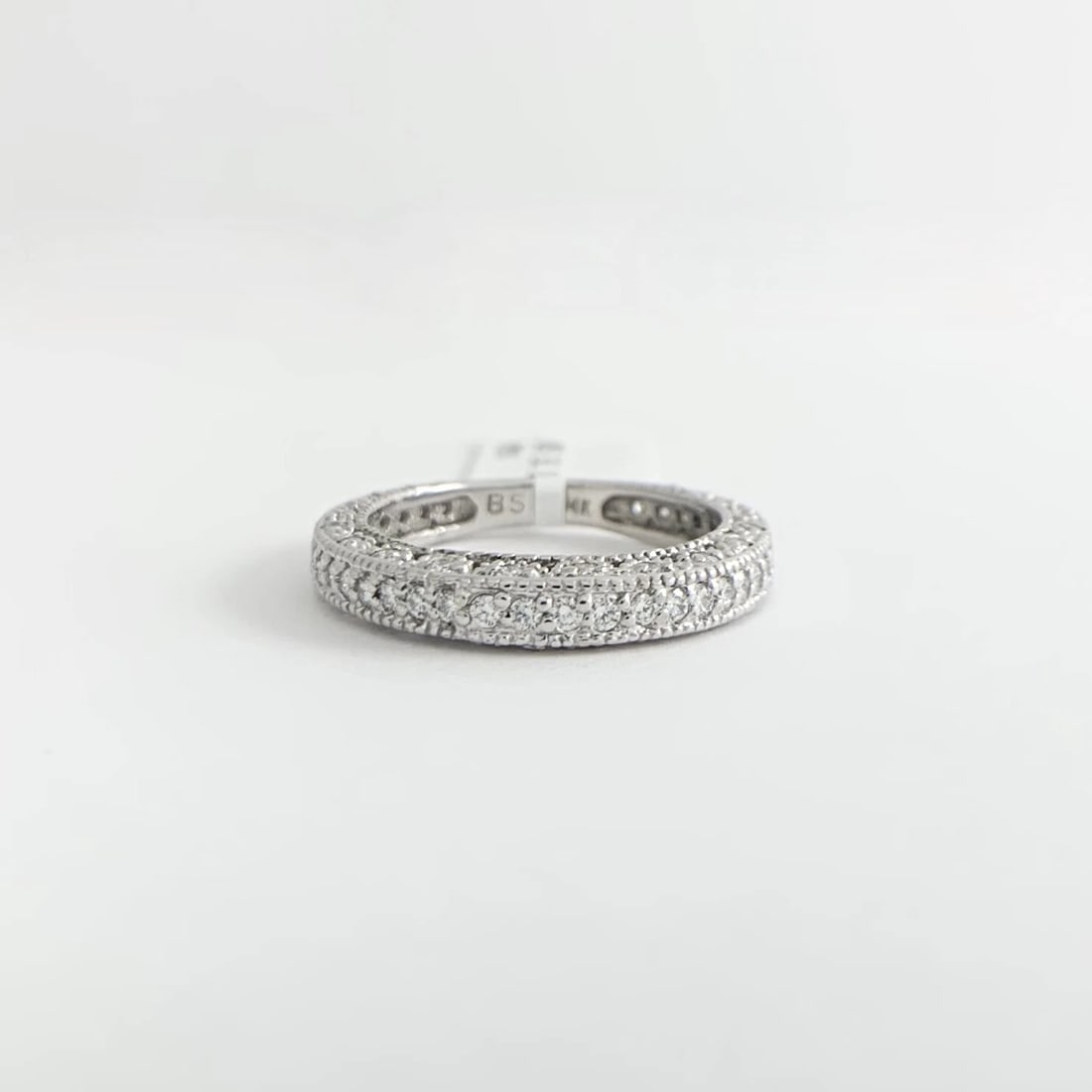 Pave Diamond Milgrain Filigree Dome Wedding Band Ring 14K White Gold, .75 CTW - 6