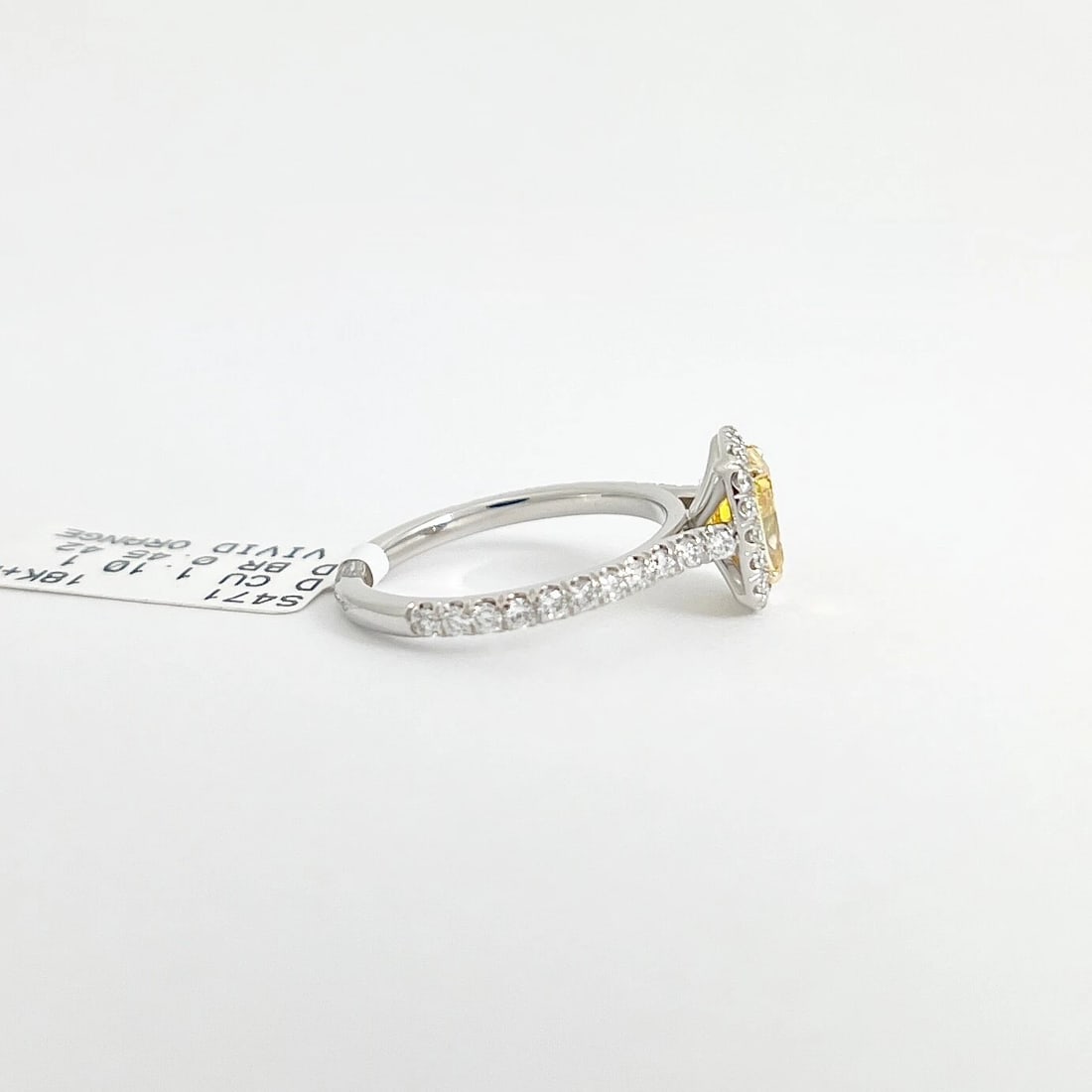 GIA Fancy Vivid Yellow Cushion Halo Diamond Engagement Ring Platinum, 1.55 CTW - 8