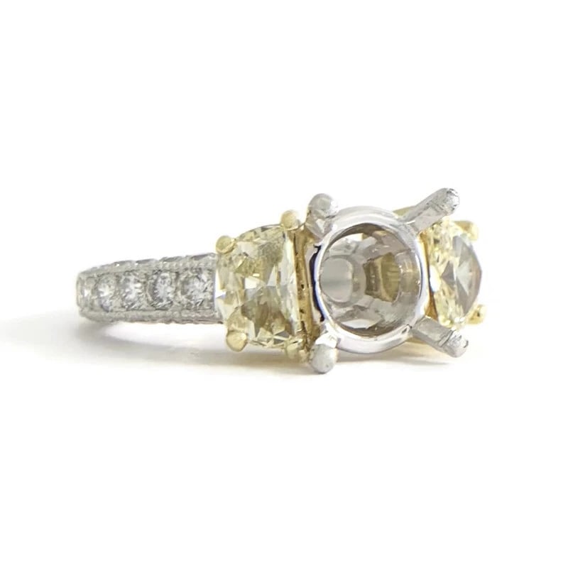 Half Moon Yellow White Pave Diamond Engagement Ring Setting Mounting Platinum: Half Moon Yellow White Pave Diamond Engagement Ring Setting Mounting Platinum This is a gorgeous diamond engagement ring mounting ready to house a diamond or gemstone of your choice. Don't hesitate