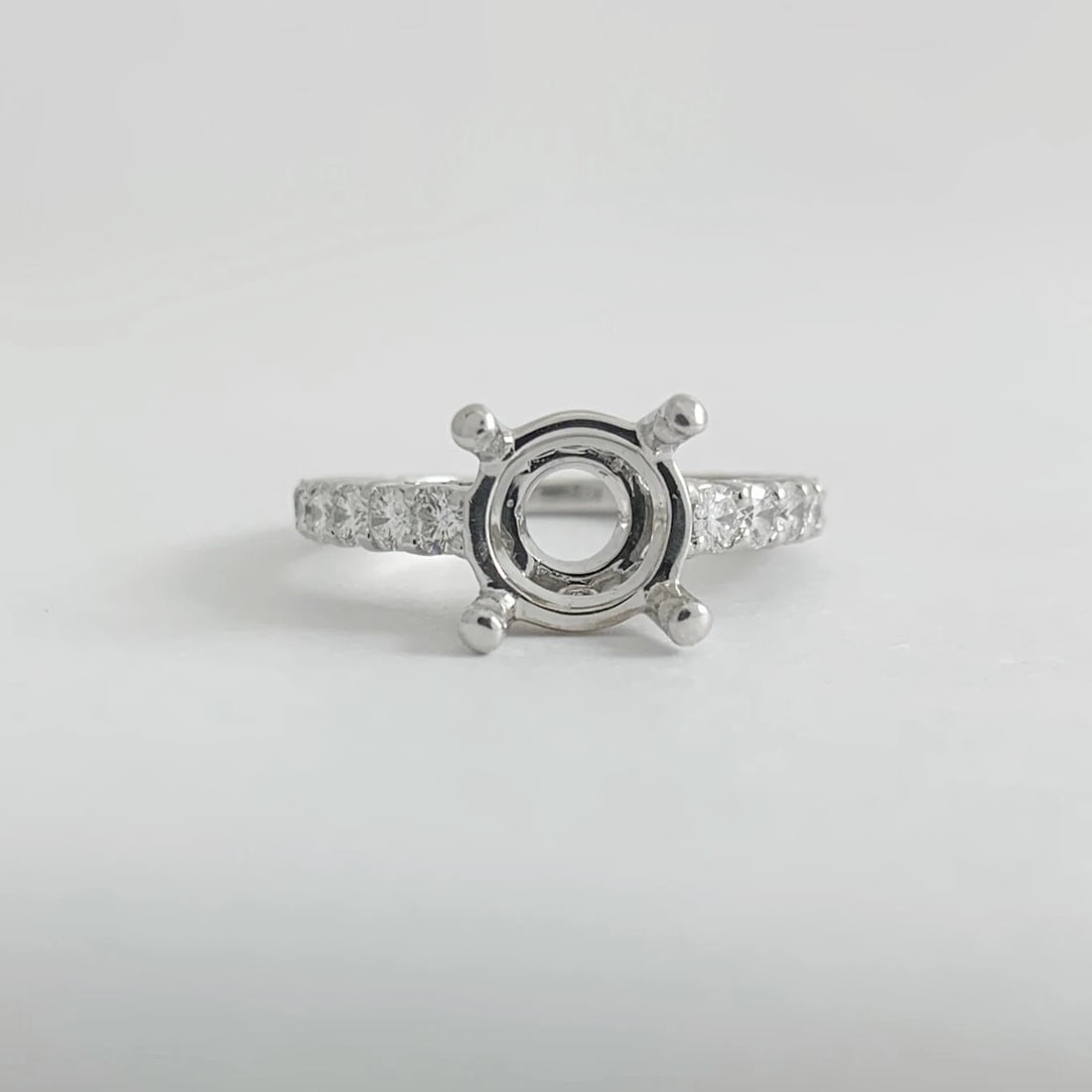 Milgrain Diamond Engagement Ring Setting Mounting 18K White Gold, 4.18 Grams - 6