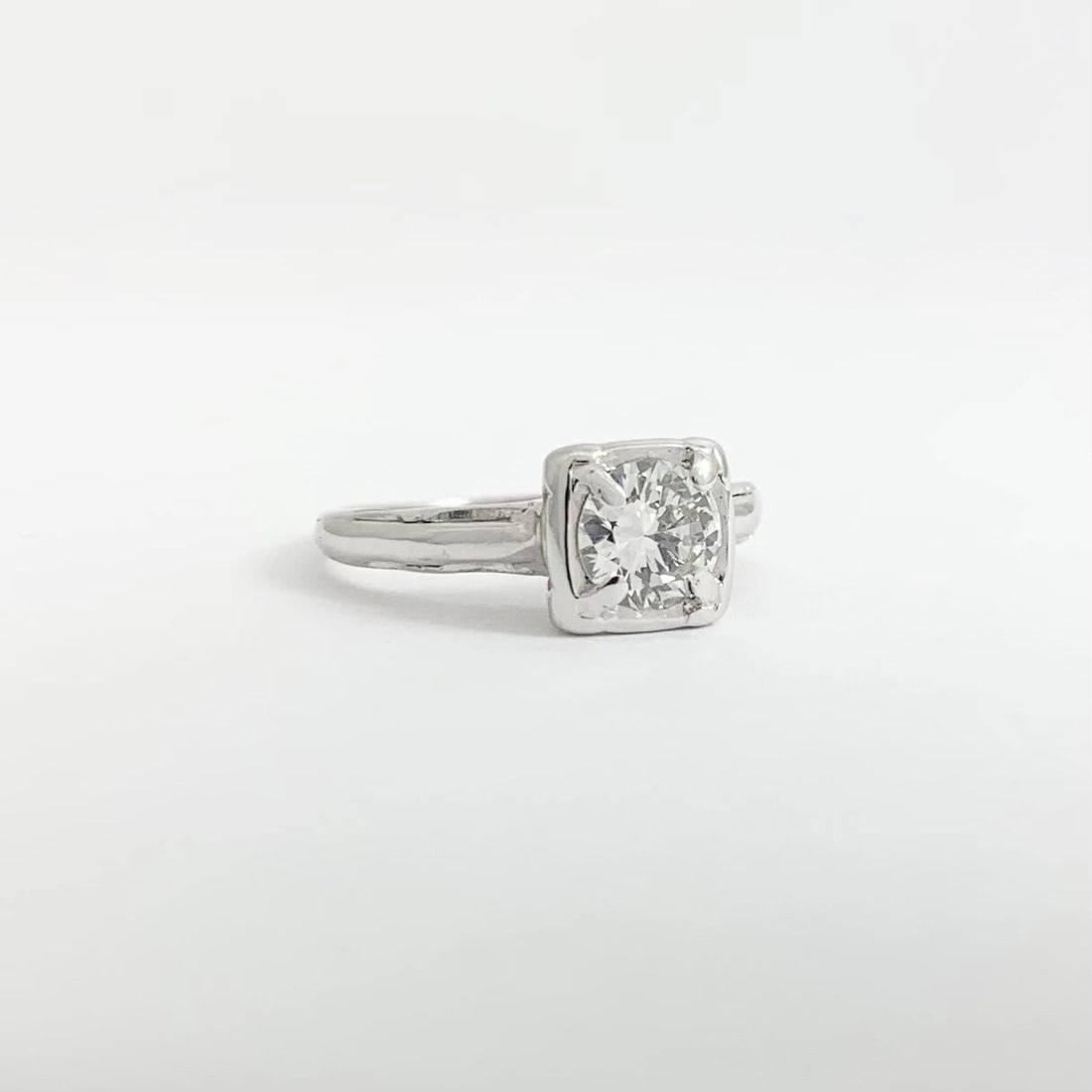 Solitaire Diamond Cushion Halo Engagement Ring 14K White Gold .60 CTW - 7