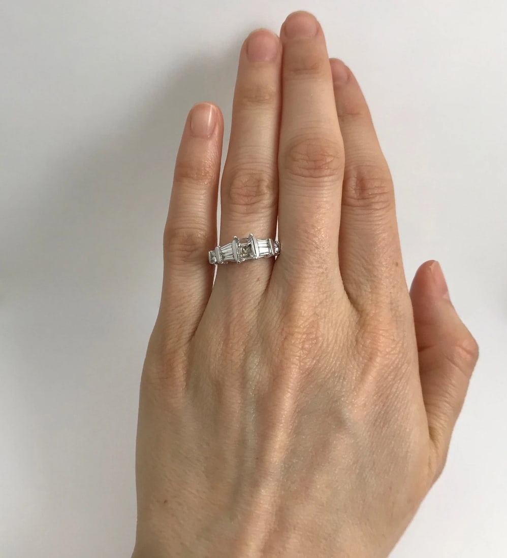 Baguette Round Diamond Engagement Ring Setting Mounting 14K White Gold .59 CTW - 2