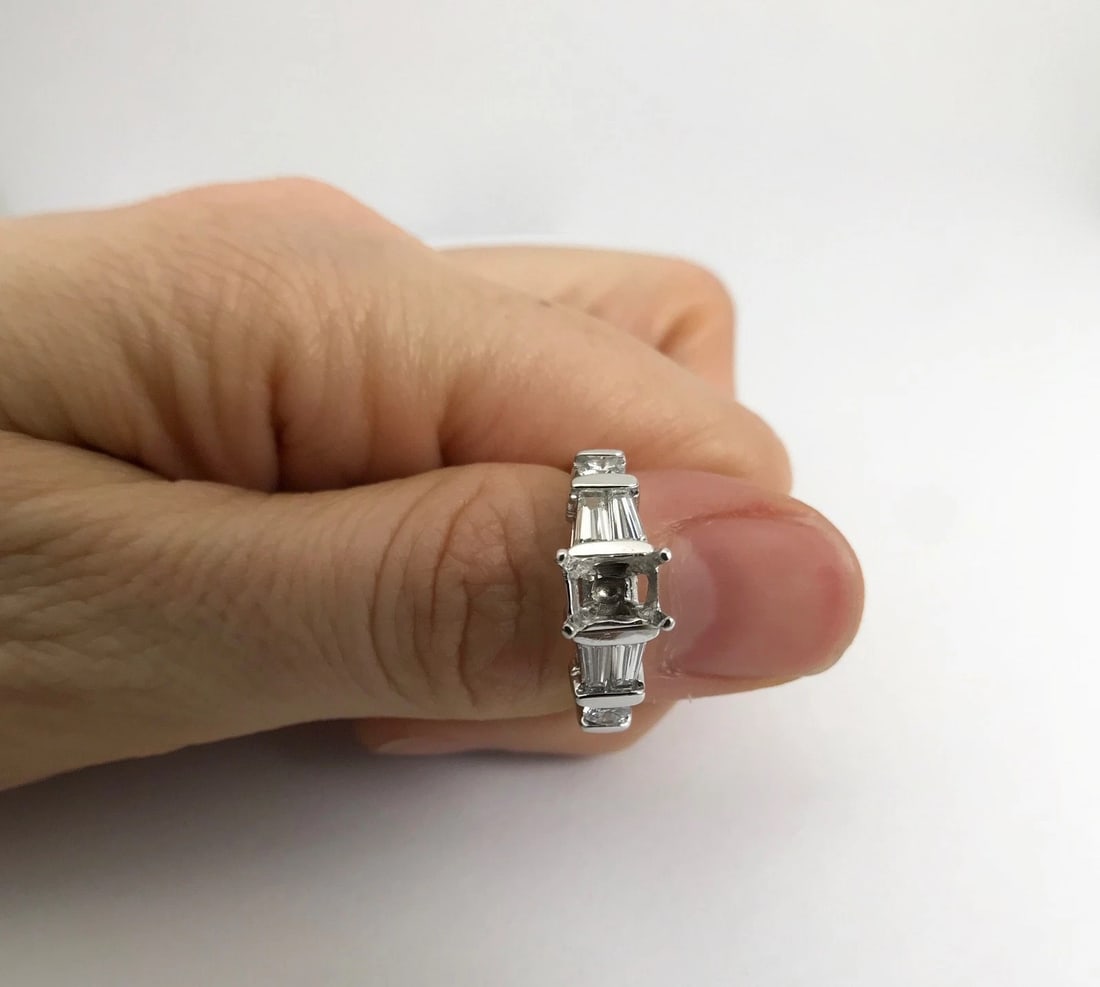 Baguette Round Diamond Engagement Ring Setting Mounting 14K White Gold .59 CTW - 3