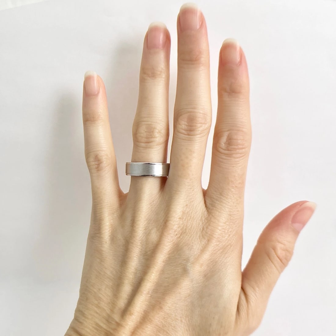 Men's Satin Finish Beveled Edge Wedding Band Ring 14K White Gold, Size 7.5, 6 mm - 4