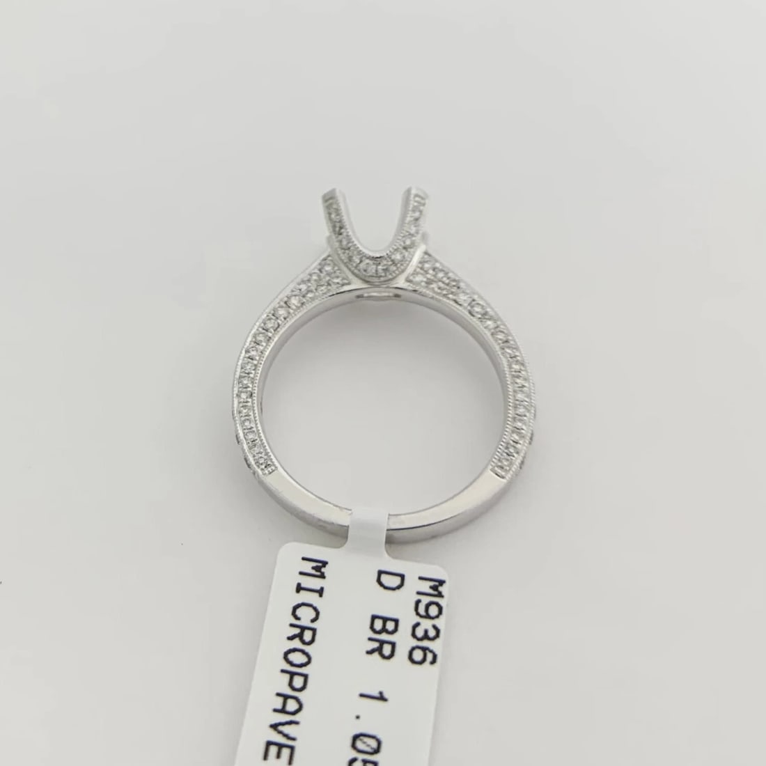 Pave Diamond Prong Engagement Ring Setting Mounting 18K White Gold 1.05 CTW - 10