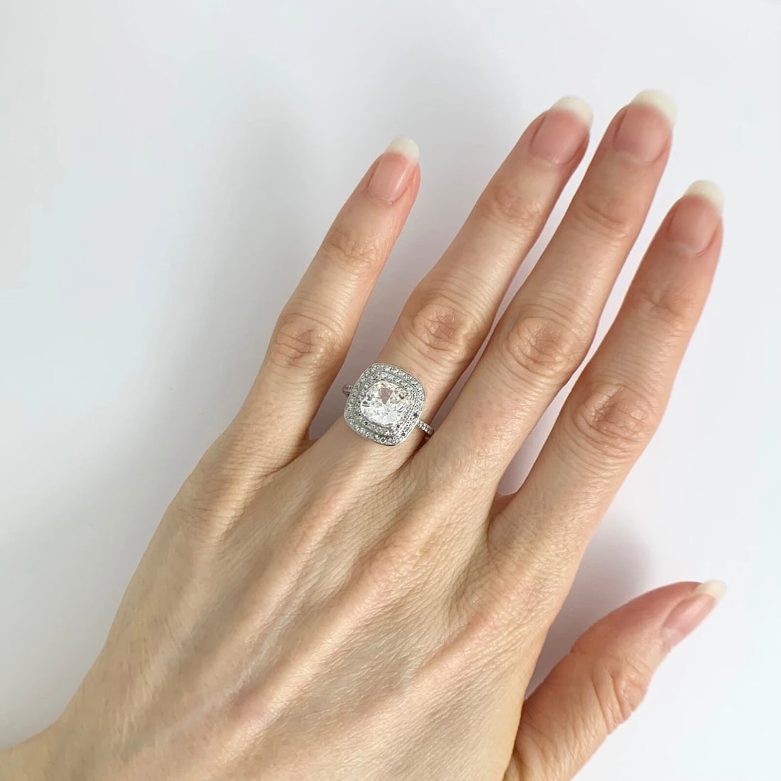 Double Cushion Halo Diamond Engagement Ring Setting Mounting Platinum .55 CTW - 6