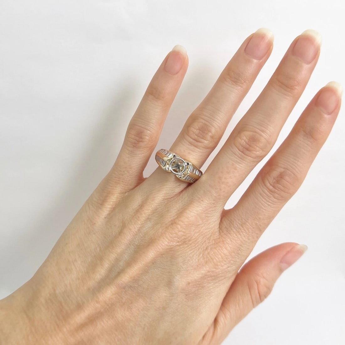 Wide 2-Row Baguette Diamond Engagement Ring Setting Mounting 14K Yellow Gold - 4