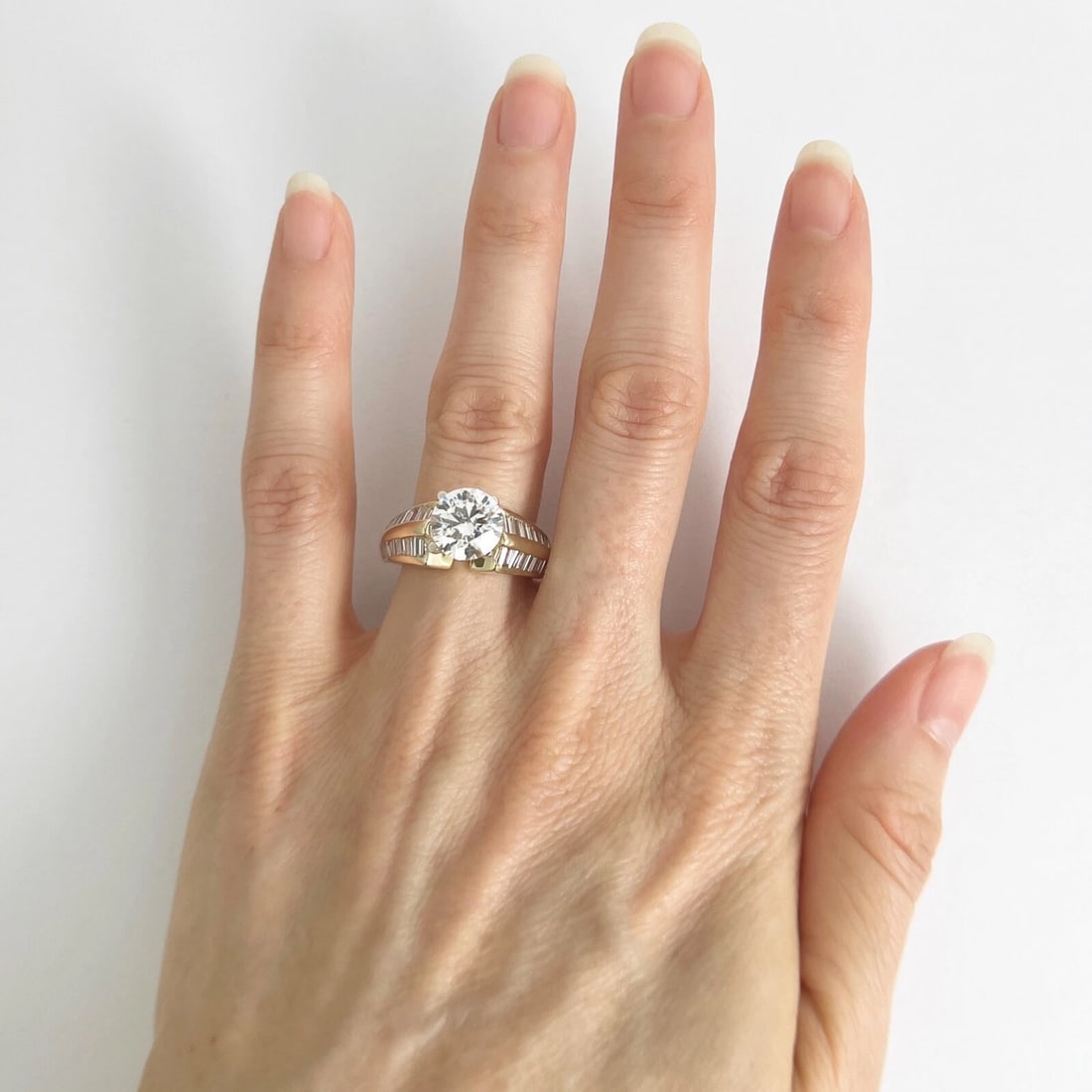 Wide 2-Row Baguette Diamond Engagement Ring Setting Mounting 14K Yellow Gold - 6
