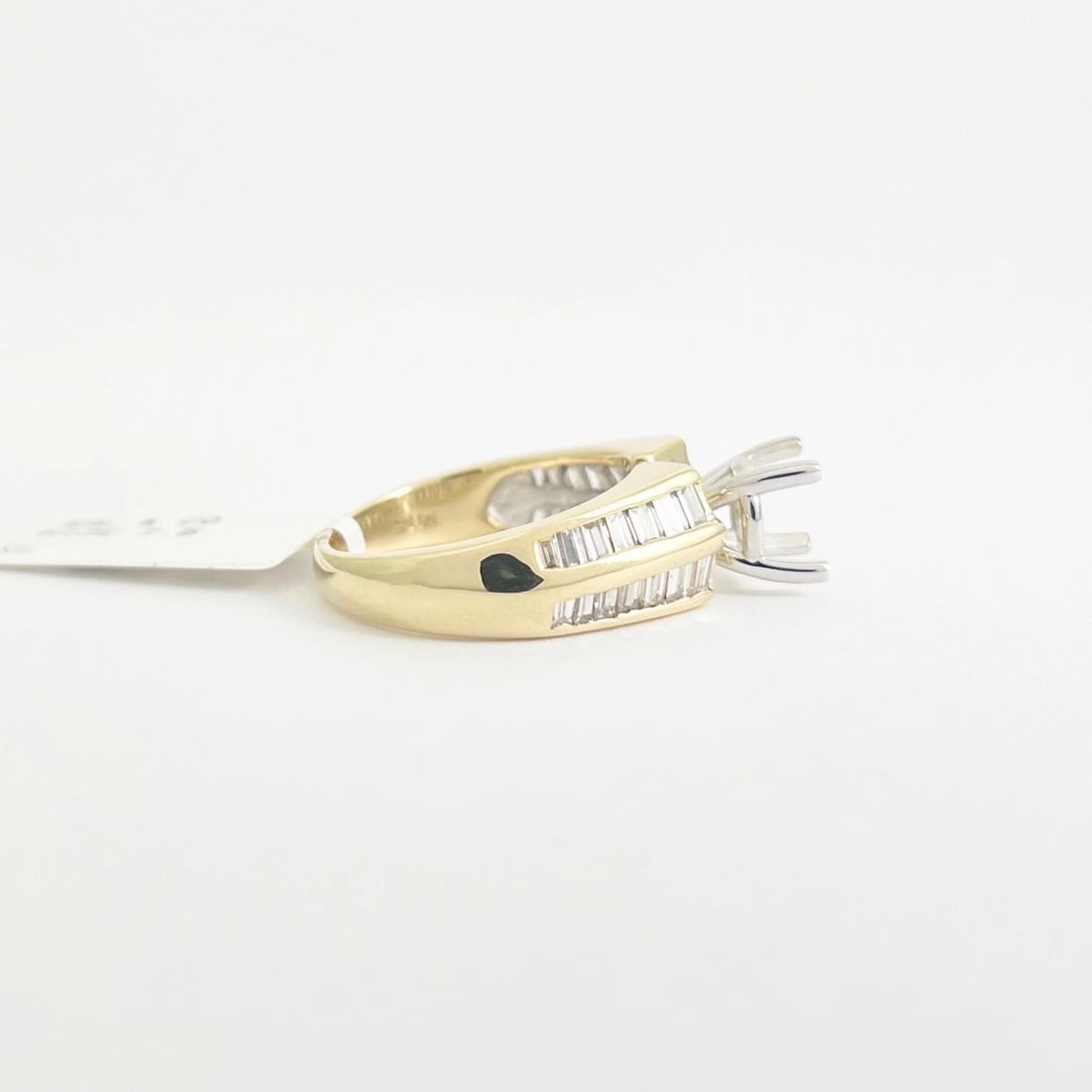 Wide 2-Row Baguette Diamond Engagement Ring Setting Mounting 14K Yellow Gold - 8