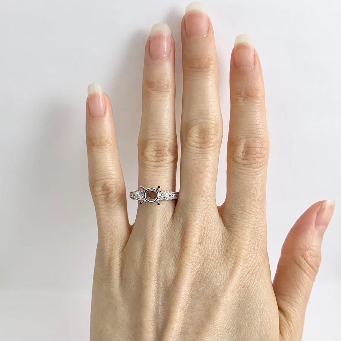 Milgrain Diamond Engagement Ring Setting Mounting 18K White Gold .51 CTW - 2